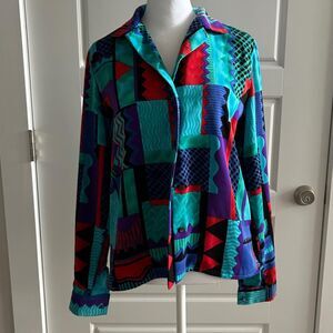 Nardis vintage 90s womens color block abstract button up blouse shirt size XS